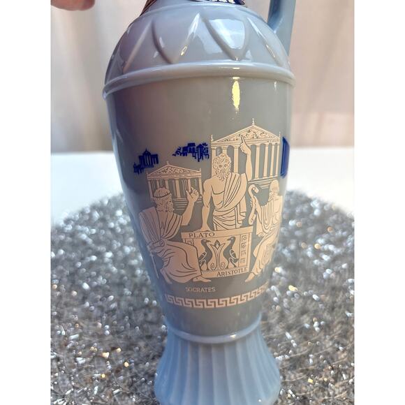 Vintage 1961 "Grecian" Blue Milk Glass Bottle Jim Beam Decanter Bar Top Decor - Picture 2 of 11